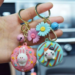 Daisy Söt Pet Mjukt Gummi Katt Keychain Creative Cartoon Donut Doll Key Chain Bag Pendant Wholesale KeyRing