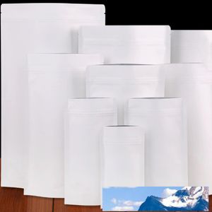 150 Pz/lotto Bianco Carta Kraft Foglio di Alluminio Stand Up Sacchetto Sacchetto di Imballaggio Riutilizzabile Doypack Sacchetto di Immagazzinaggio Per Drid Cibo Snack