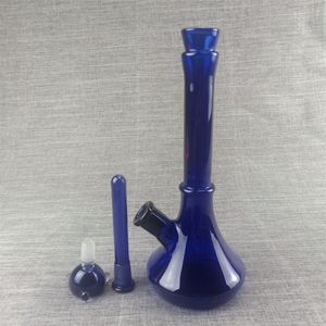 Tüm mavi klasik beher 9.8 inç cam su bonglar vazo dab teçhizat nargile 18mm eklem bong sigara içmek
