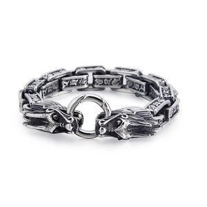 KB122862-BDJX Pure stainless steel vintage Link Chain biker dragon bracelet bangle 11mm 8.66'' Mens gifts jewelry 86g weight