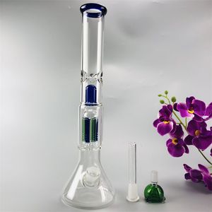 15inch Glass Water Bongs Hookahs Green and Blue Arm Tree Perc Mushroom Dab Rig 18mm Joint