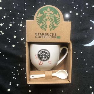 240ML Mini Starbucks Mugs with Spoon Couple Ceramic Mugs Children Milk Cup Gift Products