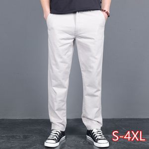 Calças Calças Cintura Solta Reta Negócios Verão 4XL Cáqui Branco Plus Size Homens Homens Longo Algodão Homem Casual High Zipper