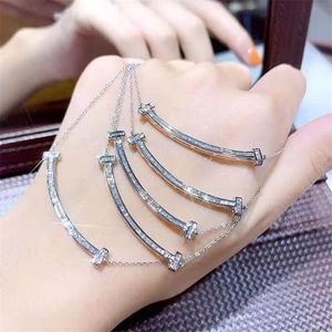 New Arrival Brand New Luxury Jewelry Real 925 Sterling Silver Princess Cut White Topaz CZ Diamond Gemstones Smile Face Clavicle Necklace