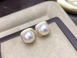 Gioielli di moda donna naturale 9-10mm bianco oblato perla d'acqua dolce orecchini quadrati dorati opachi di lusso