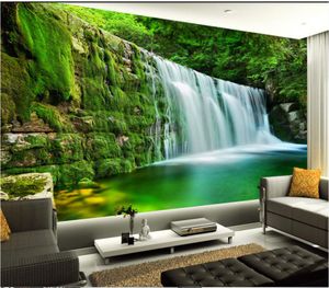 wallpapers Foto feita sob encomenda para paredes murais papel de parede 3D bela floresta cachoeira sala de estar decoração papéis de parede de fundo sofá TV casa verde