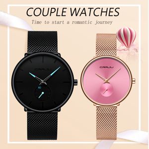 Crrju Lover Watchファッション防水ステンレス鋼メッシュカップル腕時計恋人の熱い販売のための最高のバレンタインデーギフトCX200720