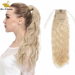 Cutícula Alinhada Extensões de Cabelo 613 Loira Curly Bonytail Clipe em 12-30inch Drawstring 2 tiras