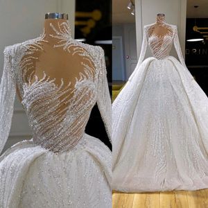 Abiti da sposa con perline di strass di lusso Guaina Colonna di perline Abiti da sposa maniche lunghe Abiti Appliques Stile country petite Plus Size Custom Made