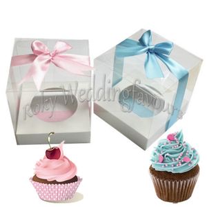 100 Stück PVC 8,9 cm quadratische transparente Cupcake-Boxen für Hochzeiten, Geschenkboxen, Event-Partys, süße Boxen mit Band, Backpaket-Zubehör