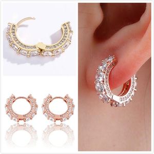 Fine Quality 18K Gold Plated BlingBling Cubic Zirconia Huggie Hoop Earring Mens Hip Hop Earrings Iced Out Diamond Jewelry for Women and Men