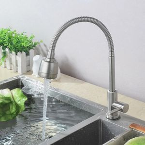 Rubinetto da cucina in acciaio inox 304 a 360 ° con bocca girevole per acqua fredda Rubinetto per lavello monocomando Rubinetto per miscelatore a spruzzo estraibile