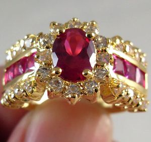 Wholesale purple gold rings resale online - Cute Female Big Purple Blue Red Oval Ring Crystal Yellow Gold Filled Wedding Jewelry Vintage Love Engagement Rings For Women