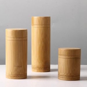 Bamboo Storage Флаконы Баночки Деревянные Малый Box Контейнеры для специй Handmade Чай Кофе Сахар Прием с крышкой Урожай