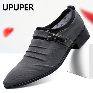 UPUPER Big Size 38-47 Wedding Shoes Men 2020 Moda Pointed Toe lona Sapatos deslizamento Homens Black On Oxfords Formal Homem Sapatos CX200731