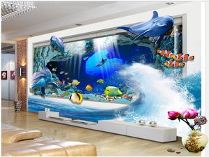 Custom photo wallpapers for walls 3d murals wallpaper Mediterranean sea world dolphin mural for living room TV background wall papers