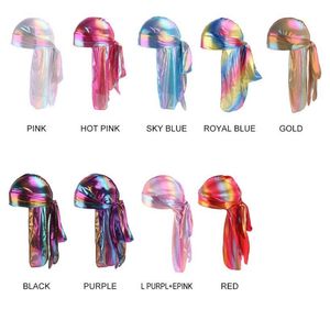 Nuove colorate scintillanti durags bandani turbanti maschi maschi maschi setosi cucini per coprifampi di copertura per capelli Accessori per capelli cappelli a onde cappello di stracci