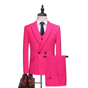 Watermelon Red Men Suit Designer Suit for Wedding Slim Fit Two Button Elegant 3 Piece Tuxedo Jacket Mens Party Formal Suits