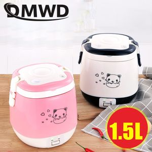 DMWD 1.5L Mini Electric Rice Cooker Portable Matlagning Steamer Multifunktion Matbehållare Soppa Pot Uppvärmning Lunchlåda 1-3 personer C19041901