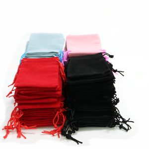 100PCS Velvet 5*7 Black Red Jewelry Gift Bags Christmas Pouch Wholesale Cotton Drawstring Blue Pink Wedding Gift