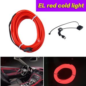 1 M-5m Red USB Car Light Light Drut Zimny ​​Taśma Neon Lampa Atmosfera Lights Automotive Interior Nastrój Oświetlenie
