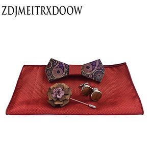 Man Fashion Wooden Bowtie Paisley Corbatas Gravata Jacquard Tie Handkerchief Cufflinks Tie For Men