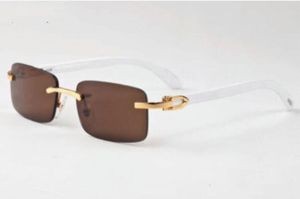 Hot Fashion Sports Solglasögon för Män Kvadrat Clear Lens Buffalo Hornglasögon Rimless Frame Oversized Vintage Gold Metal Solglasögon Whit Box