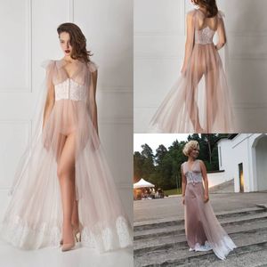 Illusion Women BlishBe Nightgown Sexy Pleaswear Bridal Sheer Robe Długie Rękawy Druhna Bride Suknie Petity Plus Size Custom