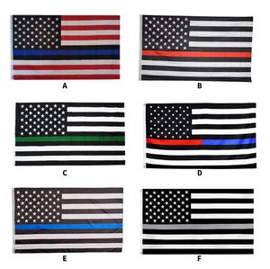 6 Arten 90 * 150 cm BlueLine USA-Polizeiflaggen 3x5 Fuß dünne blaue Linie USA-Flagge Schwarz, Weiß und Blau Amerikanische Flagge mit Messingösen SN4460