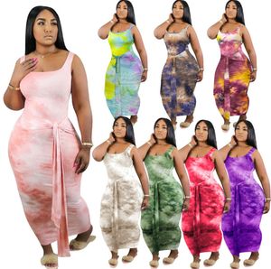 Plus w rozmiarze 3x 4xl Summer Kobiety Rozmiar Sukienka Modna krawat Dye jednoczęściowy sukienka Bandage jednoczęściowa spódnica swoboda chuda bodycon sukienka 3526