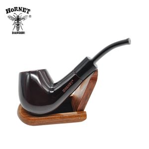 Hornet Premium Natural Wood Rökning Herb Rör med skål 152mm 5.98inches Bent Style Tobacco Pipe Cigarette Tillbehör