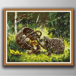 Little Hedgehog Handmade Cross Stitch Craft Tools Borderys Behithwork Sets Counted Print on Canvas DMC 14CT /11CT