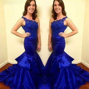 Royal Blue de um ombro Prom Dress 2021 Tamanho Partido Evening Lace Corpete longo Traje Académico, mais perso