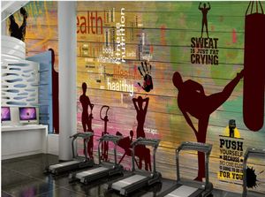 Custom photo wallpapers for walls 3d Gym murals wallpaper Nostalgic graffiti retro wooden board sports gym club image wall background wall