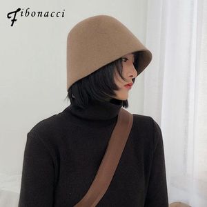 Fibonacci 2023 nowych moda damska czapka jednokolorowe kapelusze wełniane filcowe osobowość mężczyzna popularne Unisex czapka umywalkowa kobiece kapelusze typu Bucket