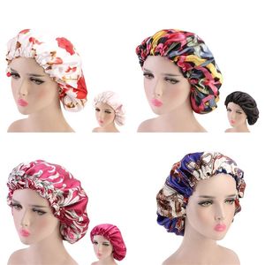 Two Layers Nightcap Silk Satin Shower Caps Colorful Hat Prevent Hair From Getting Wet Durables Lightweight Delicat 7 6yd E2