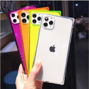 iPhone Para o Caso fluorescente Glitter Luz Praça Telefone SE 2020 11 Pro X XR XS Max 7 8 Plus Simples Limpar doce cores Soft Cover