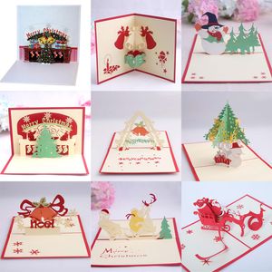 3D Pop Up Buon Natale Biglietti d'auguri Campana Babbo Natale Cervo Pupazzo di neve Cartoline regalo di Natale Forniture per feste festive