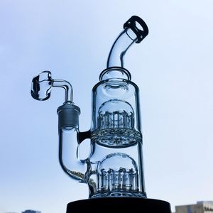 Partihandel 12 Arms Tree Perc Glas Bong Double Layer Tree Perc Mini Bong Små DAB Riggar Tjockt glas 14mm Joint Water Pipes YQ01