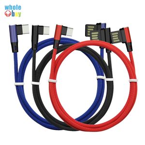 1m kabel 90 grader L-formad tyg flätad tygduk USB-datakabeltyp-C / Micro Android-kabel