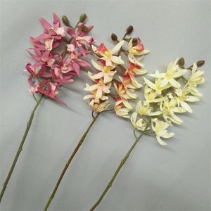 Fake Short Short Stem Cymbidium Orchid Flower (10 heads/piece) Simulation Cicada for Home Wedding Decorative Artificial Flowers