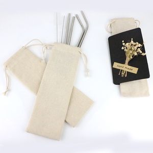 Bambu saman depolama çantası taşınabilir paslanmaz çelik içme saman çuval pamuk keten çatal bıçak piknik seyahat İpli çanta