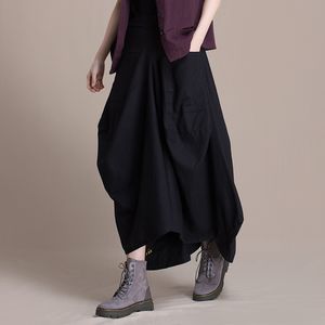送料無料2020新しいファッションロングマキシスカートの女性弾性ウエスト夏のコットンリネンスカート不規則ブラックブラウン