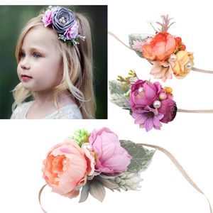 Flickor Baby Headband Flower Barn Hår Tillbehör Spädbarn Hårband Foto Props Linne Floral Hårband För Flicka Fotografi