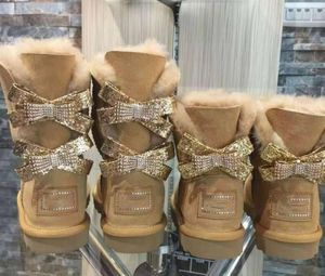 Wholesale glitter snow boots women resale online - DORP SHIPPING new snow boots Middle tube fashion warm women s cotton shoes Bowknot drill snowshoe size