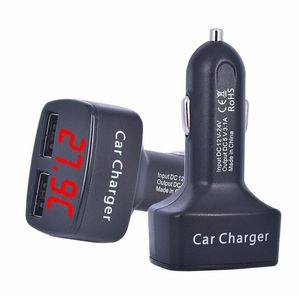 4 in 1 Car Charger Dual USB DC 5V 3.1A Universal Adapter with Voltage/temperature/Current Meter Tester Digital LED Display