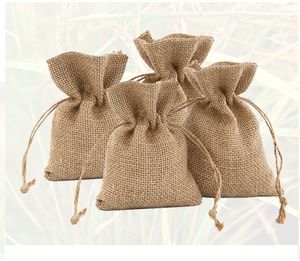 Bolsas de linho naturais Bolsa de cordão de traço Bolsas de estopa vintage