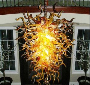 Amber färgad inomhus dekor lampor handblåst Murano ljuskrona Hotell Gellary Art Golden Glass Pendant Lights
