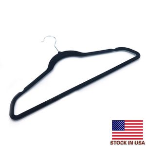 Wholesale 10pcs Plastic Flocking Clothes Hangers Rack Black T-shirt Pants Jacket Skirt Drying Hanger with Dress Nothches US Stock