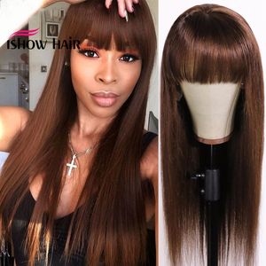 Ishow Brasilian 4 27 Rikt Mänskliga Hår Paryker Med Bangs 27 30 99J Orange Ginger 350 Peruvian Ingen Lace Paryk Indiska Hair Malaysian